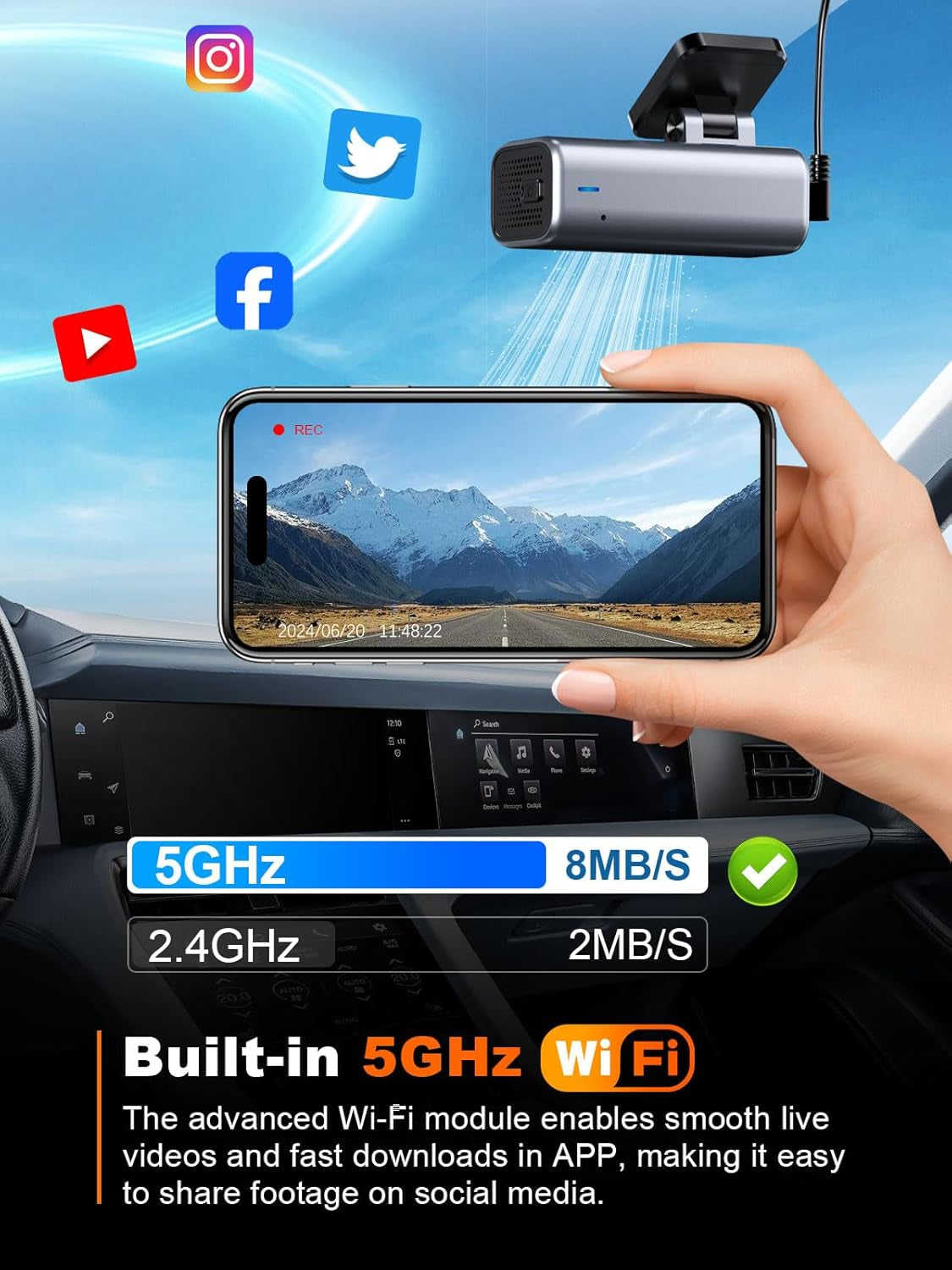 4K Dash Cam Front, 5Ghz Wifi, 32GB Card Included, Mini Dashcam