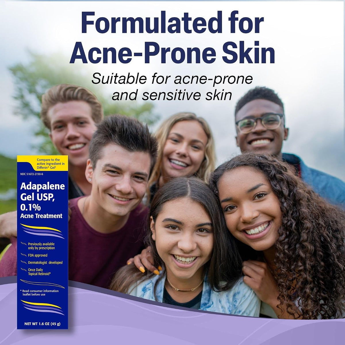 Adapalene 0.1% USP Gel, Paraben Free, Retinoid Acne-Prone Facial Treatment for Sensitive Skin, Prescription Strenght (1.6 Oz)