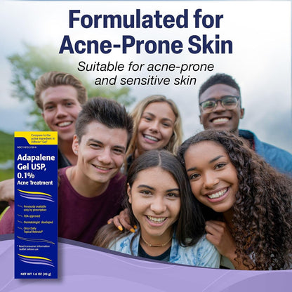 Adapalene 0.1% USP Gel, Paraben Free, Retinoid Acne-Prone Facial Treatment for Sensitive Skin, Prescription Strenght (1.6 Oz)