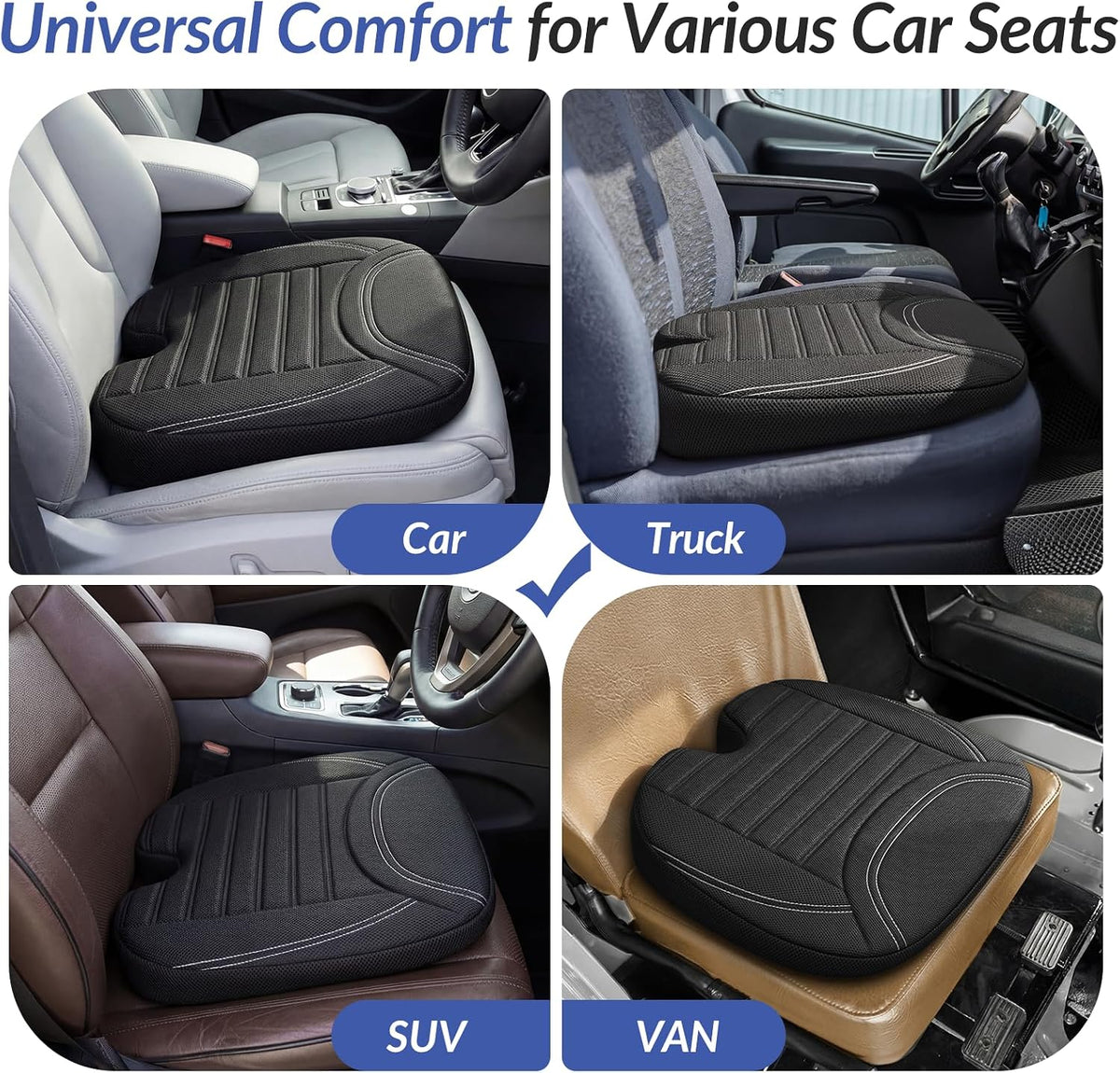 Wedge Car Seat Cushion for Tailbone Pain Relief & Better Visibility, Ergonomic Memory Foam Seat Cushion for Car with Breathable Channel Design, Fits Car, SUV, Truck, Non-Slip Mesh Cover