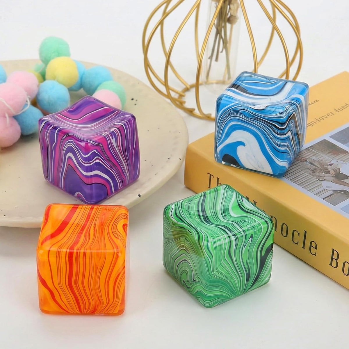 4 Pcs Squishy Fidget Stress Cube Balls for Adults Kids Teens Anxiety Relief