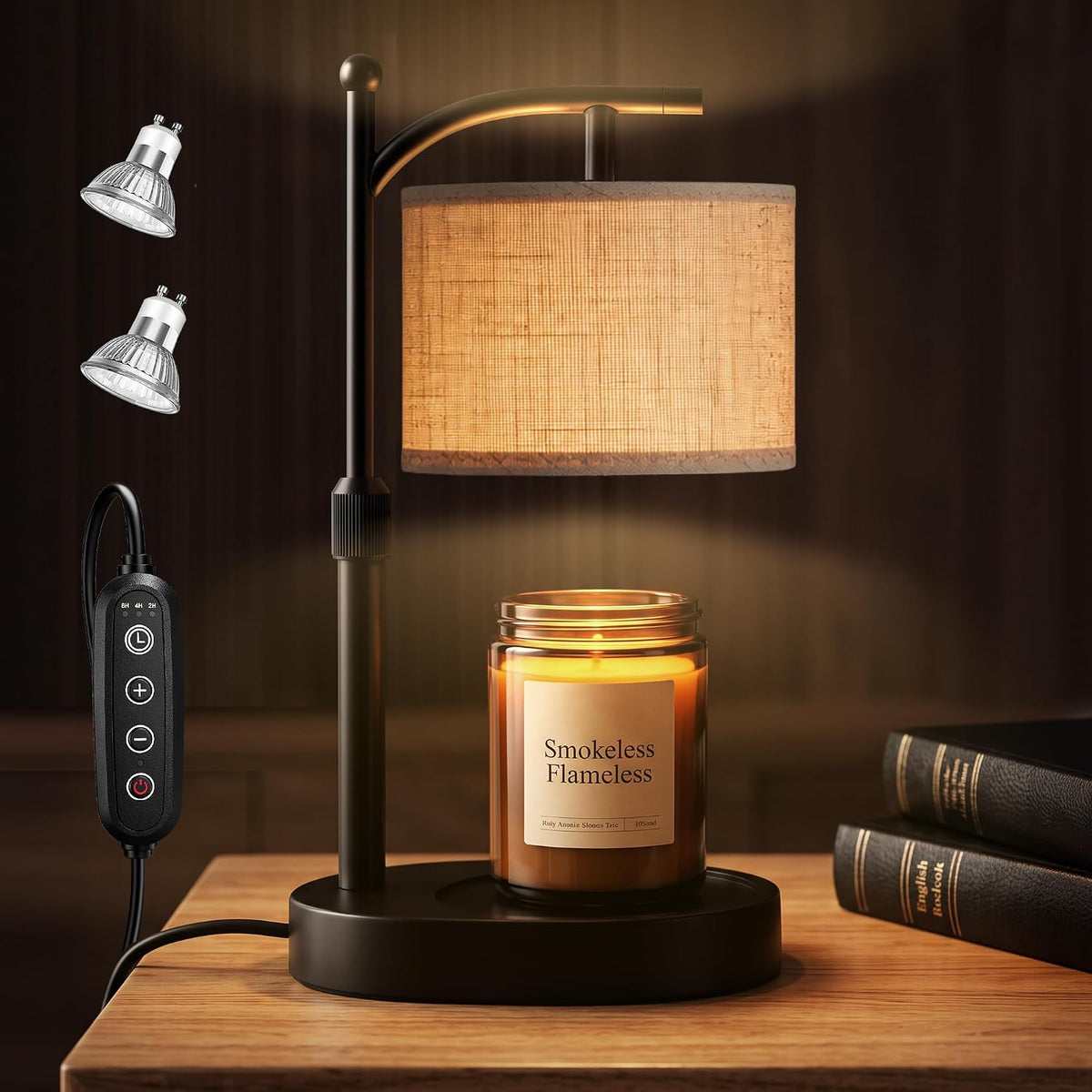 Adjustable Height Candle Warmer Lamp with Timer & Dimmer with 2 Bulbs