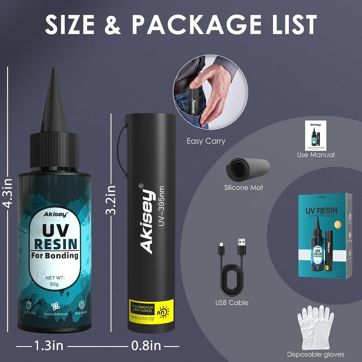 50G UV Resin Kit with Light for Bonding & Fast Curing in Seconds