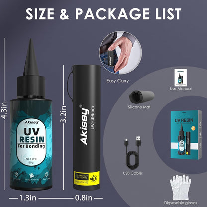 50G UV Resin Kit with Light for Bonding & Fast Curing in Seconds