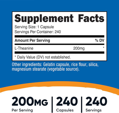 L-Theanine 200Mg, 240 Capsules - Double Strength