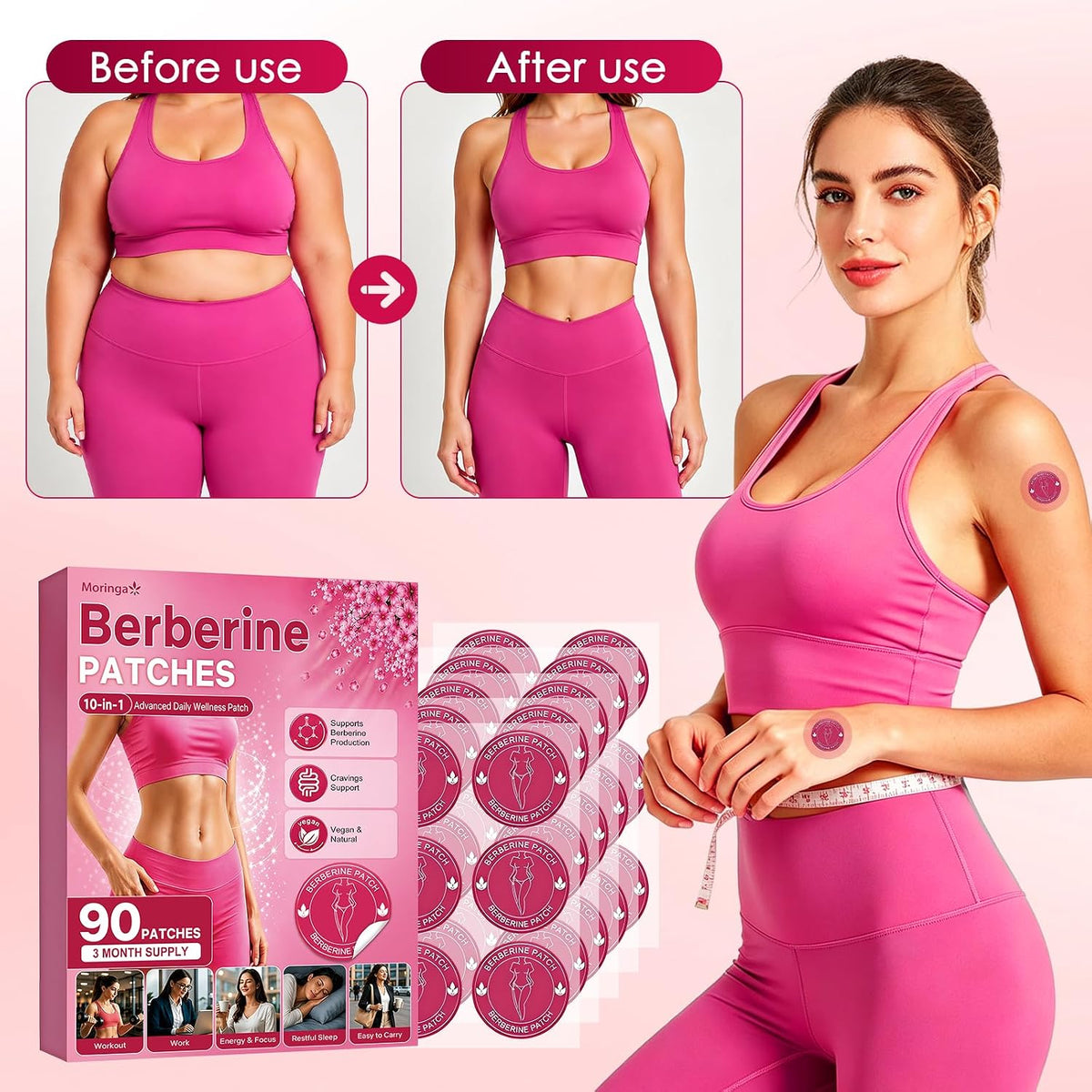 GLPLUS-1 Patches,Berberine Patches for Women & Men, Moringa Berberine Patch