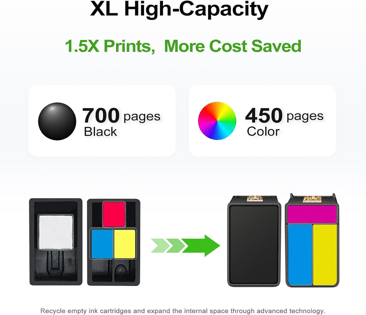67XL Ink Cartridge Black/Color Combo Pack Replacement for HP 67 XL Hp67Xl