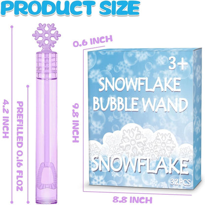 Snowflake Bubble Wands Bulk, 32 Pcs 4 Color Winter Party Favor Gift Box Set
