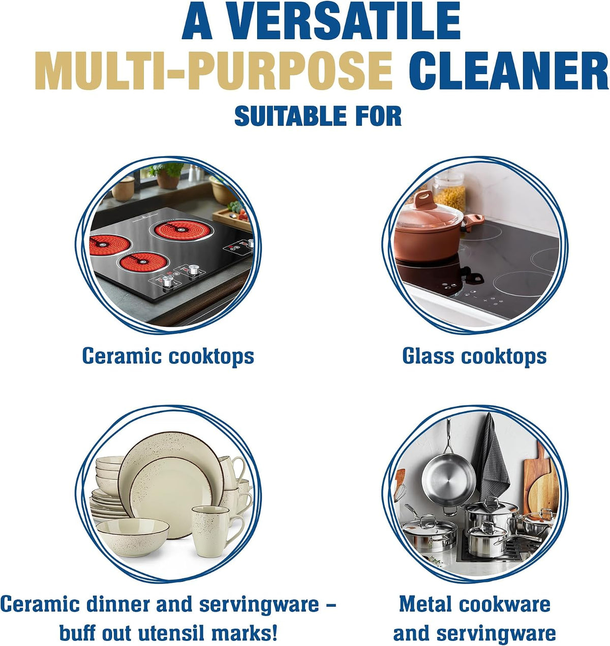 Cooktop Cleaner (2 X13 Oz) + Scraper - Multipurpose Liquid Stovetop Cleanser, Safe for Use on Glass & Ceramic Cooking Surfaces, Copper, Brass, Chrome, Stainless Steel & Porcelain