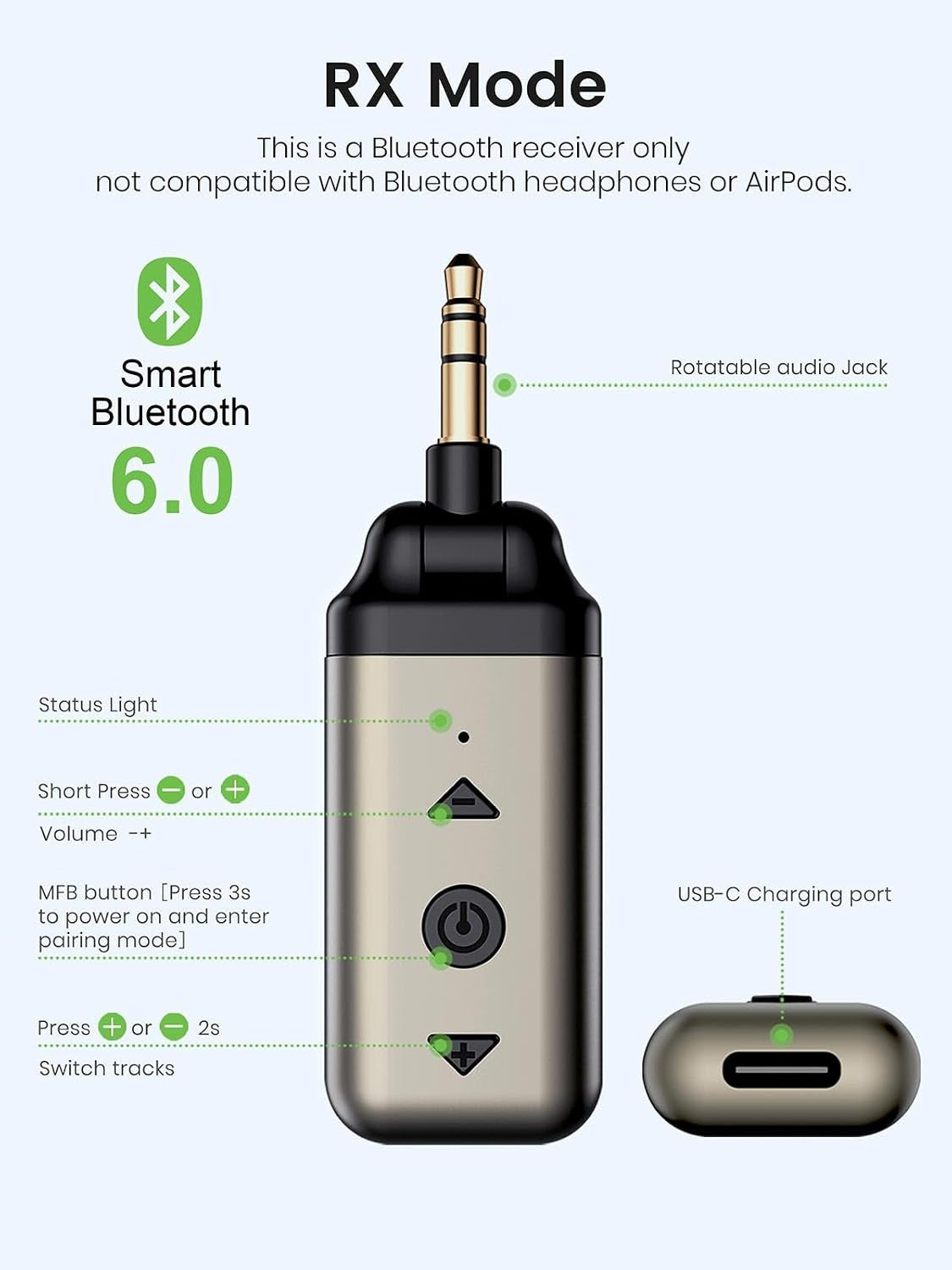 Air88 Bluetooth 6.0 AUX Car Adapter