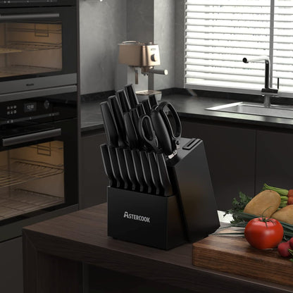 Knife Set,  21 Pieces Knife Sets for Kitchen with Block, Dishwasher Safe Kitchen Knife Set with Built-In Sharpener, German Stainless Steel Black Knife Block Set, Fathers Day Gift for Men