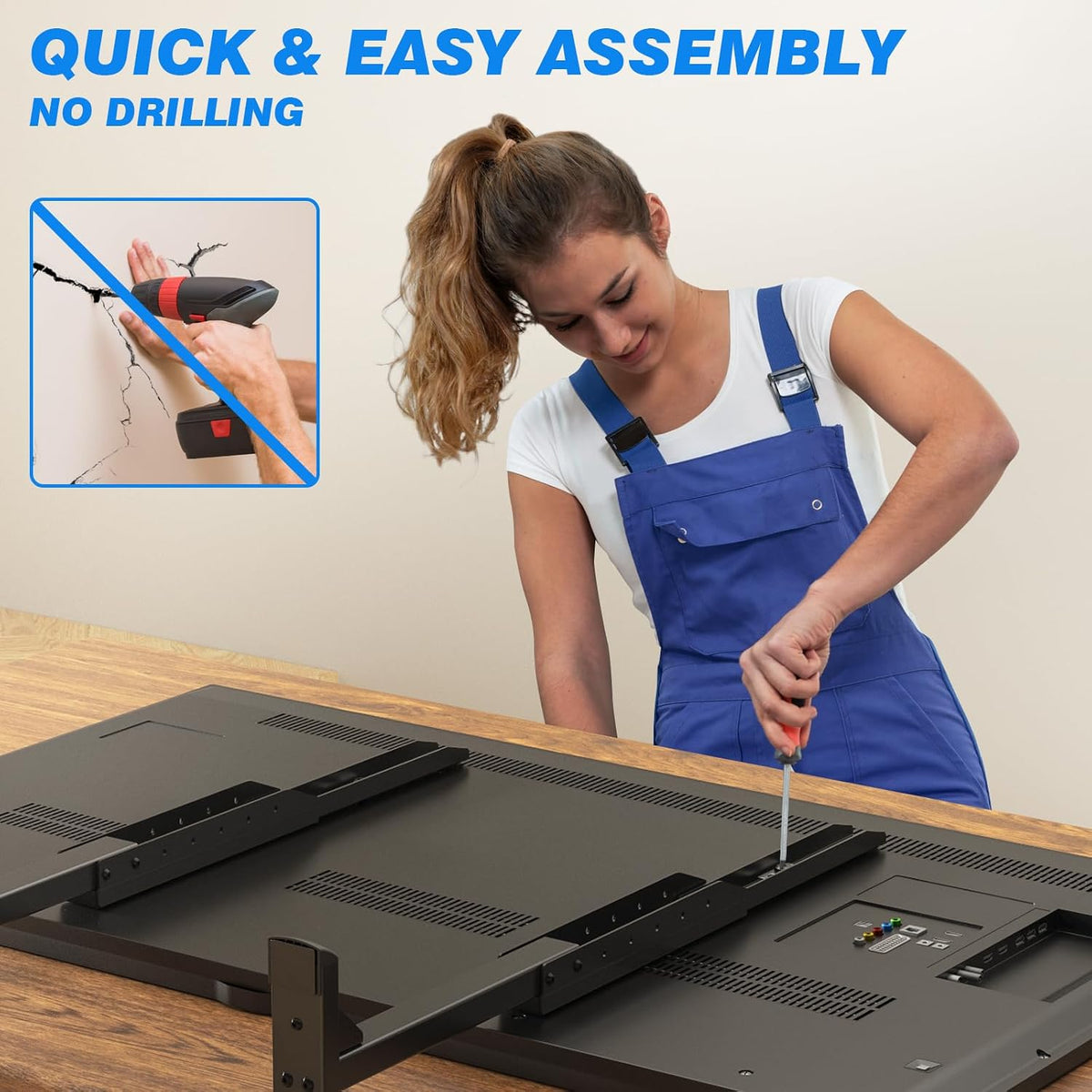 Table Top TV Stand with Height Adjustable TV Legs for 37-90 Inch Tvs