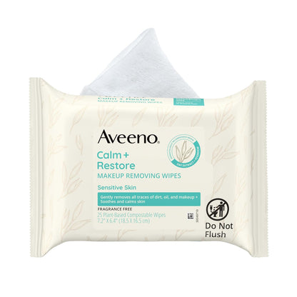 Calm + Restore Unscented Makeup Remover Wipes, Alcohol-Free, 25 Ct
