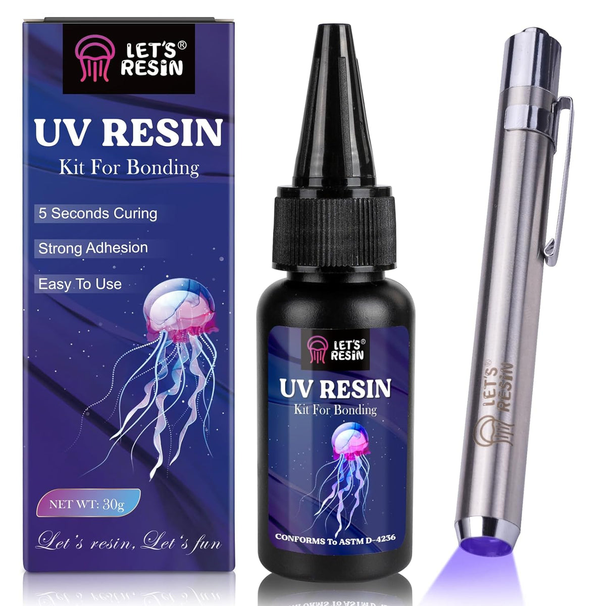 UV Resin Kit with Light, Bonding&Curing in Seconds, 30G