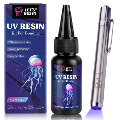 UV Resin Kit with Light, Bonding&Curing in Seconds, 30G