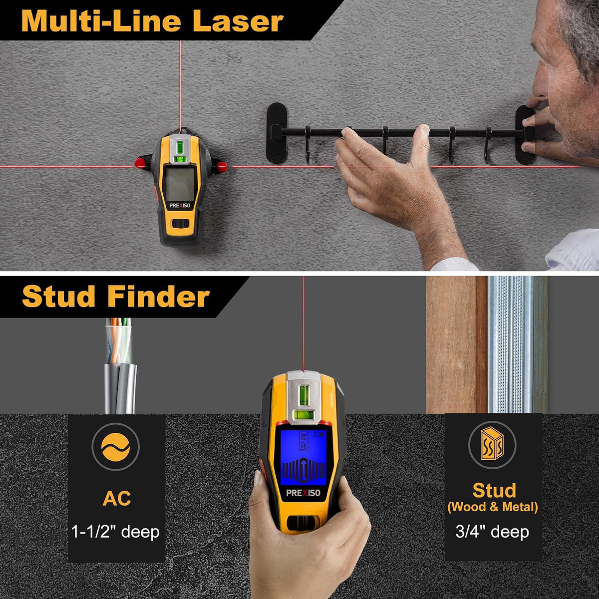 2-In-1 Stud Finder with Laser Level, Rechargeable Cross Line Laser