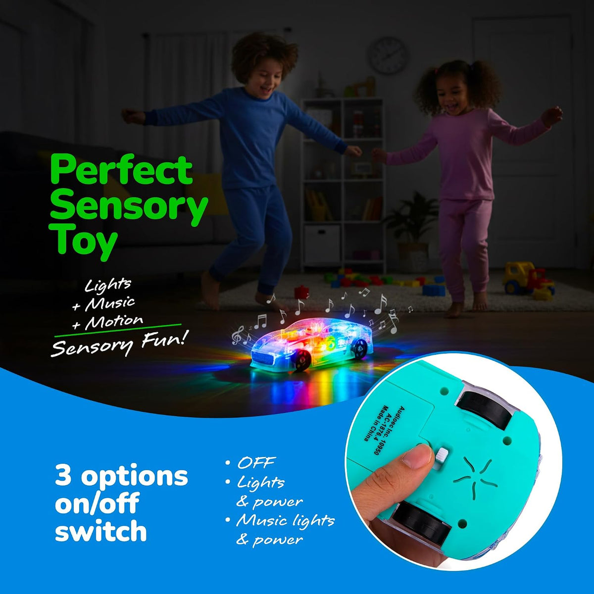 Light-Up Transparent Sensory Car Toy, Bump-And-Go, Ages 3+