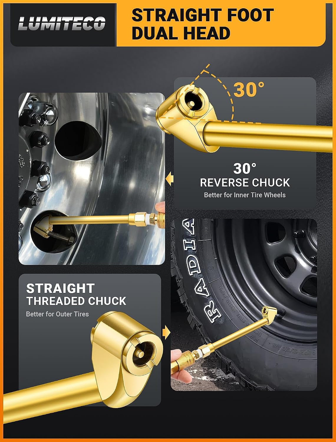 2 Pack Heavy Duty Air Chuck Set-1/4 Inch Female NPT Closed Ball Tire Chuck, Dual Head Air Chuck and Standard Male Quick Plug, Tire Air Fill Kit for Tire Inflator Gauge and Air Compressor
