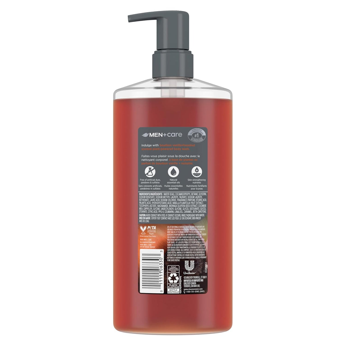 Dove Men Moisturizing Body Wash, Bourbon Vanilla + Hazelnut, 26 Oz