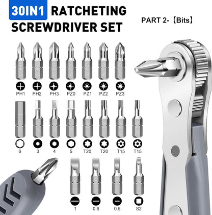 30In1 Right Angle Screwdriver, 36-Tooth Mini Ratchet Wrench