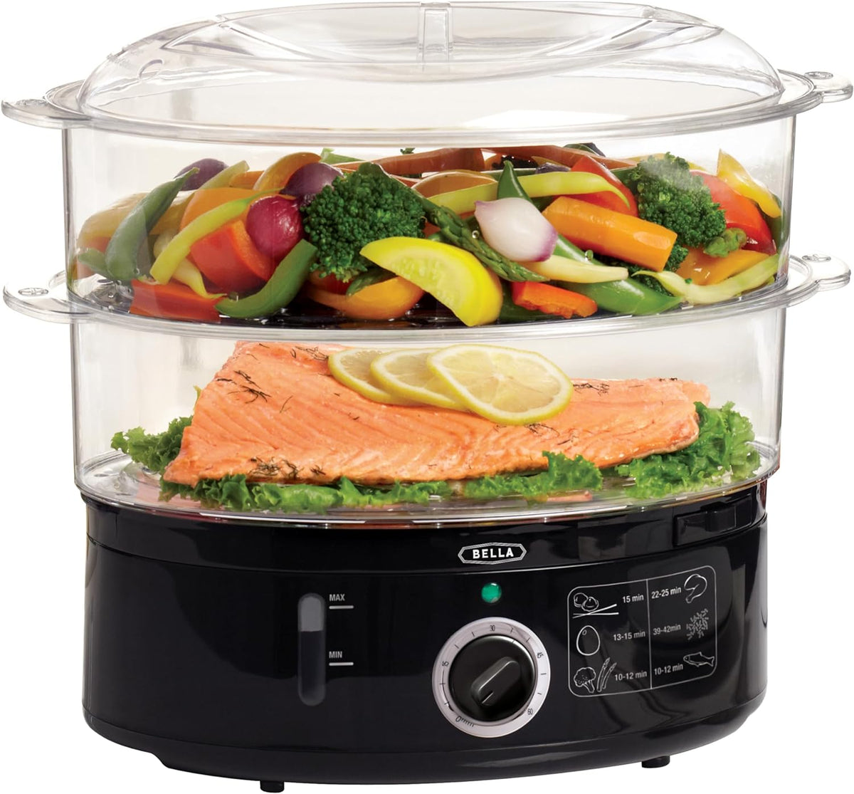 Two Tier Food Steamer with Stackable Baskets, Black