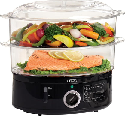 Two Tier Food Steamer with Stackable Baskets, Black
