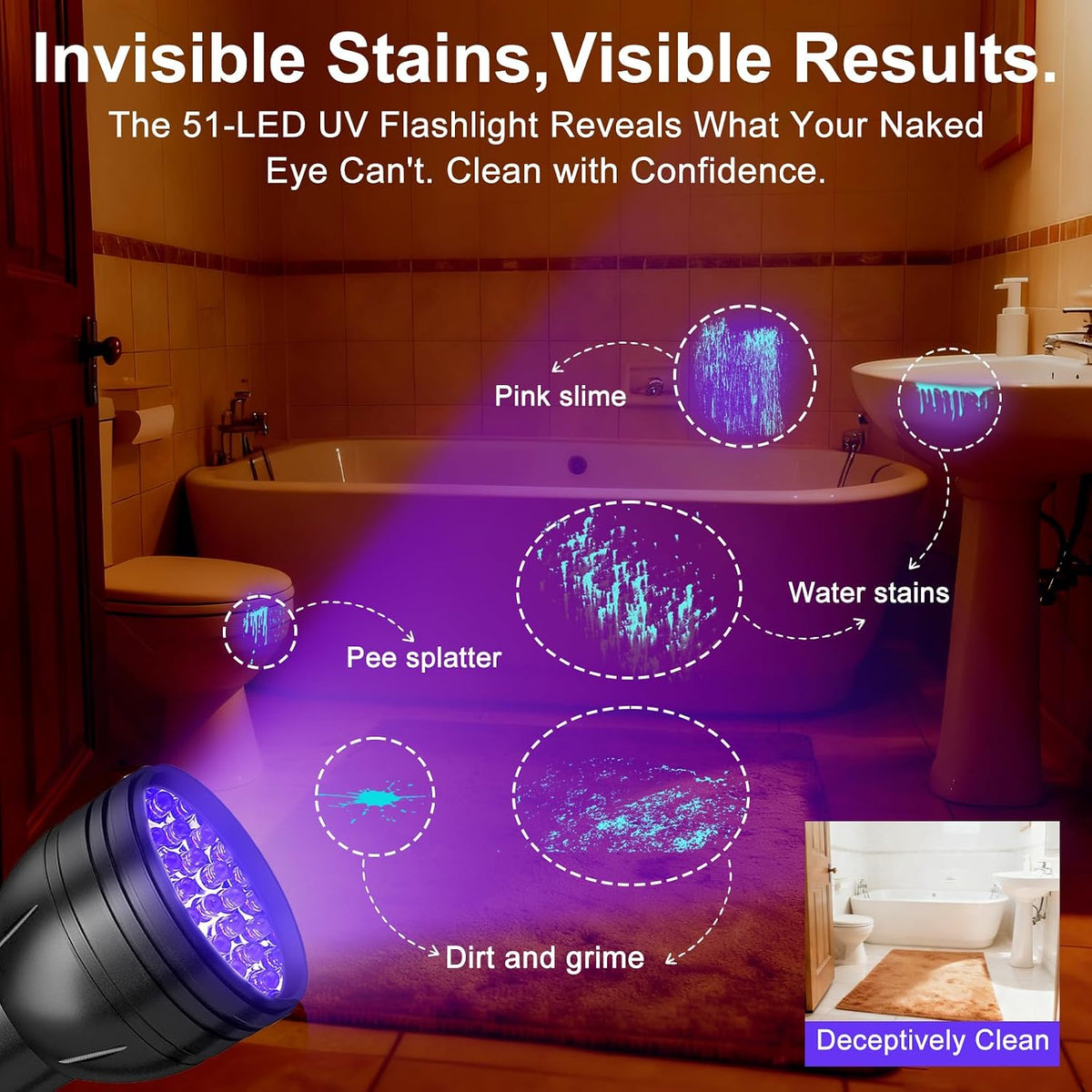 UV Light Stain Detector: 51 LED Black Light Finds Hidden Pet Urine