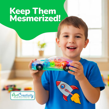 Light-Up Transparent Sensory Car Toy, Bump-And-Go, Ages 3+