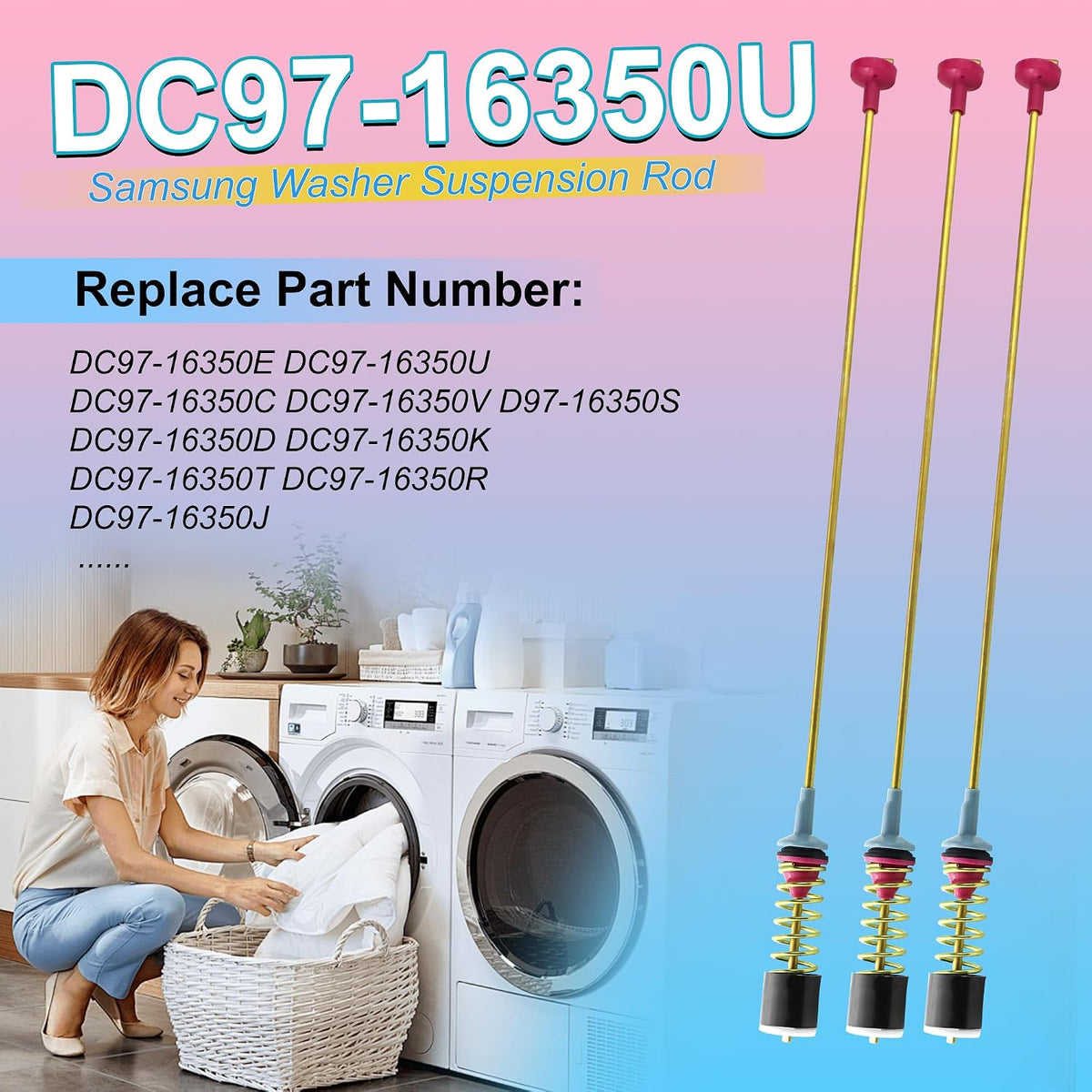Upgraded DC97-16350U DC97-16350T Washer Suspension Rods for SAMSUNG WA50R5200AW/US, WA50R5400AV/US WA50R5400AW/US WA45T3200AW/A4 WA45H7000AW/A2 and WA45N3050AW/A4 Washing Machine（4Pcs）