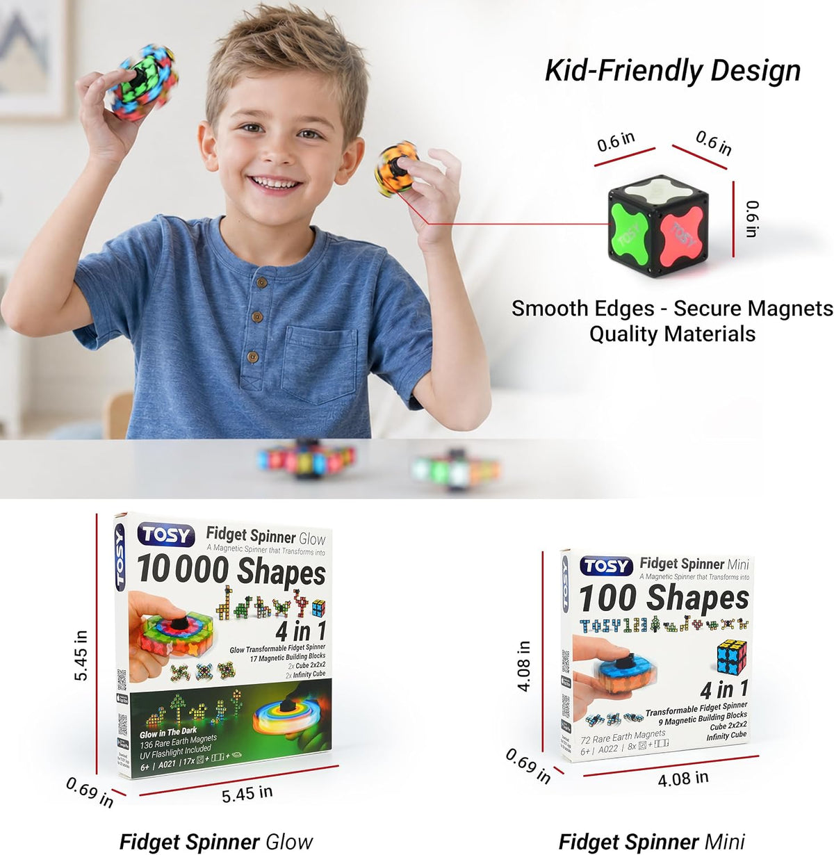 Magnet Fidget Spinner Mini - 8 Blocks, 3 in 1 Toy: Transformable Fidget Spinner, Infinity Cube, 2X2 Puzzle Cube, Easter Basket Stuffers for Kids/Adults, STEM Sensory Stress Relief Toy