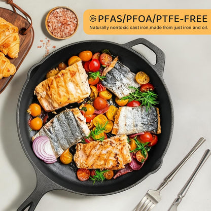 Cast Iron Skillet 3-Piece Set, Heavy-Duty Professional Restaurant Chef Quality Pre-Seasoned Pan Cookware Set, 6", 8", 10" Pans for Frying, Saute, Cooking, Use Indoor/Outdoor, Oven, Grill