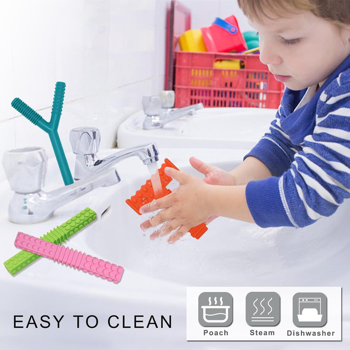 Sensory Chew Toys for Autistic Children, 4 Pack Silicone Chew Tube Teething Sticks Toys for Autism, ADHD, SPD, Chewies with Special Needs, Oral Motor Chewy Tool for Sensory Kids Chewer