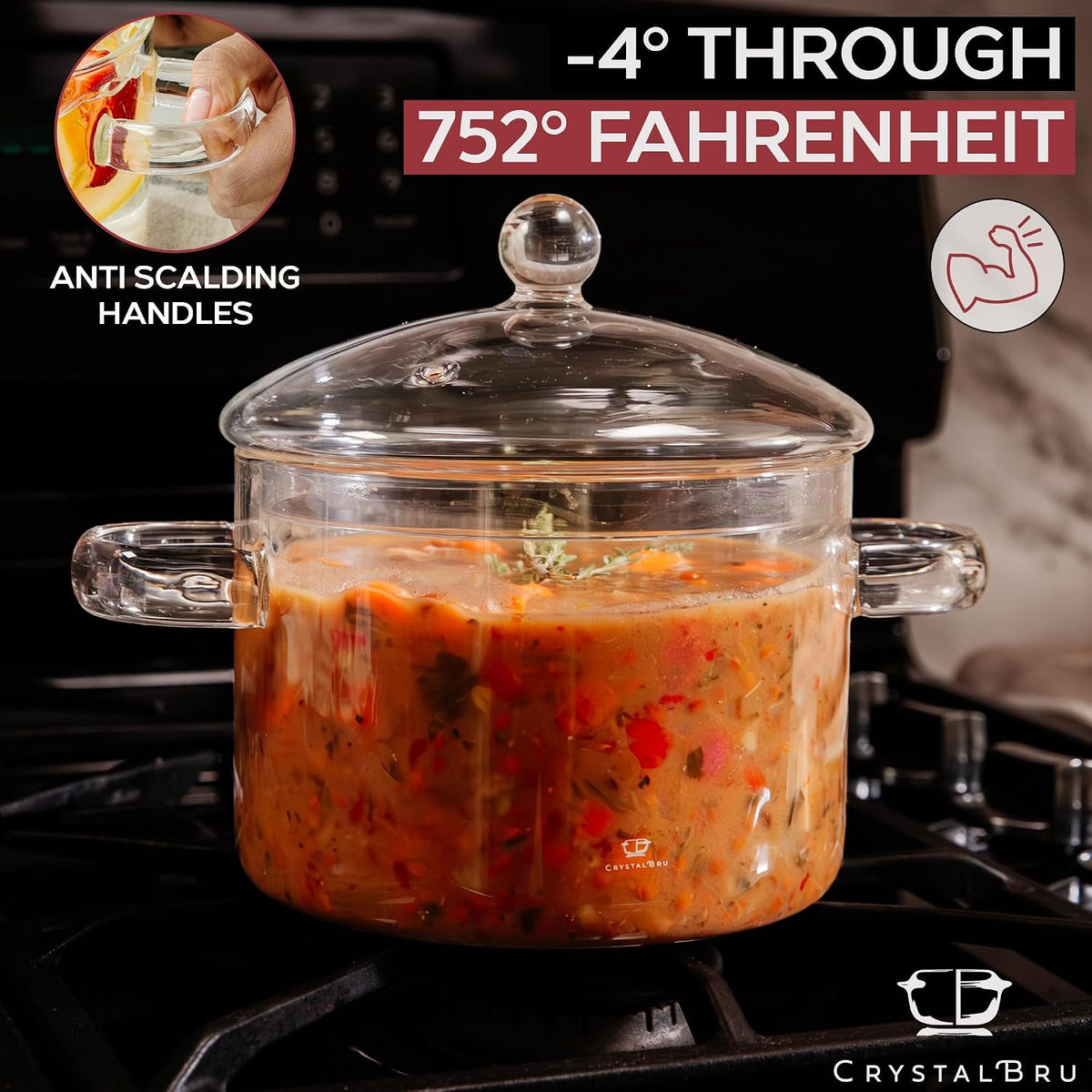 2L Clear Glass Simmer Pot with Lid & Strainer | Heat-Resistant Borosilicate Glass Pot for Potpourri | Simmer Pot for Home Fragrance | Glass Pots for Cooking on Stove | Anti-Scald Handles